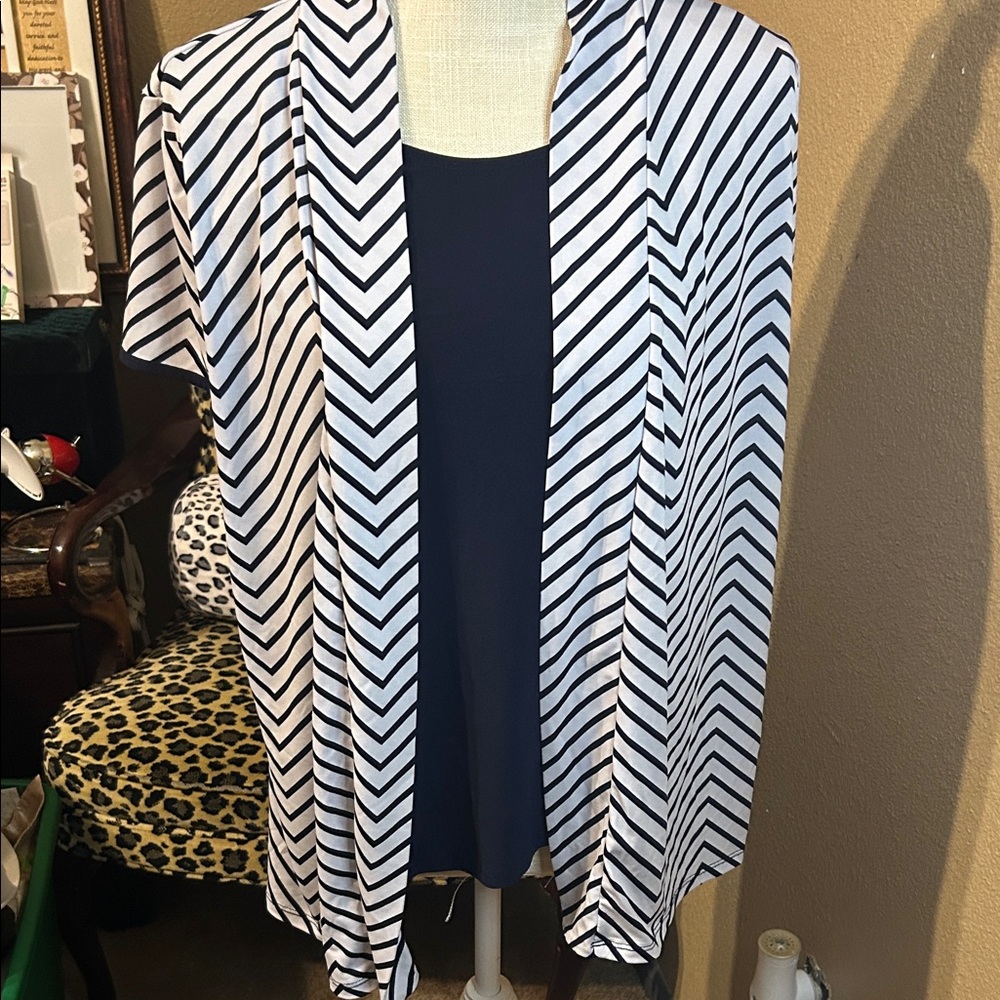 Chevron Striped Open-Front Cardigan